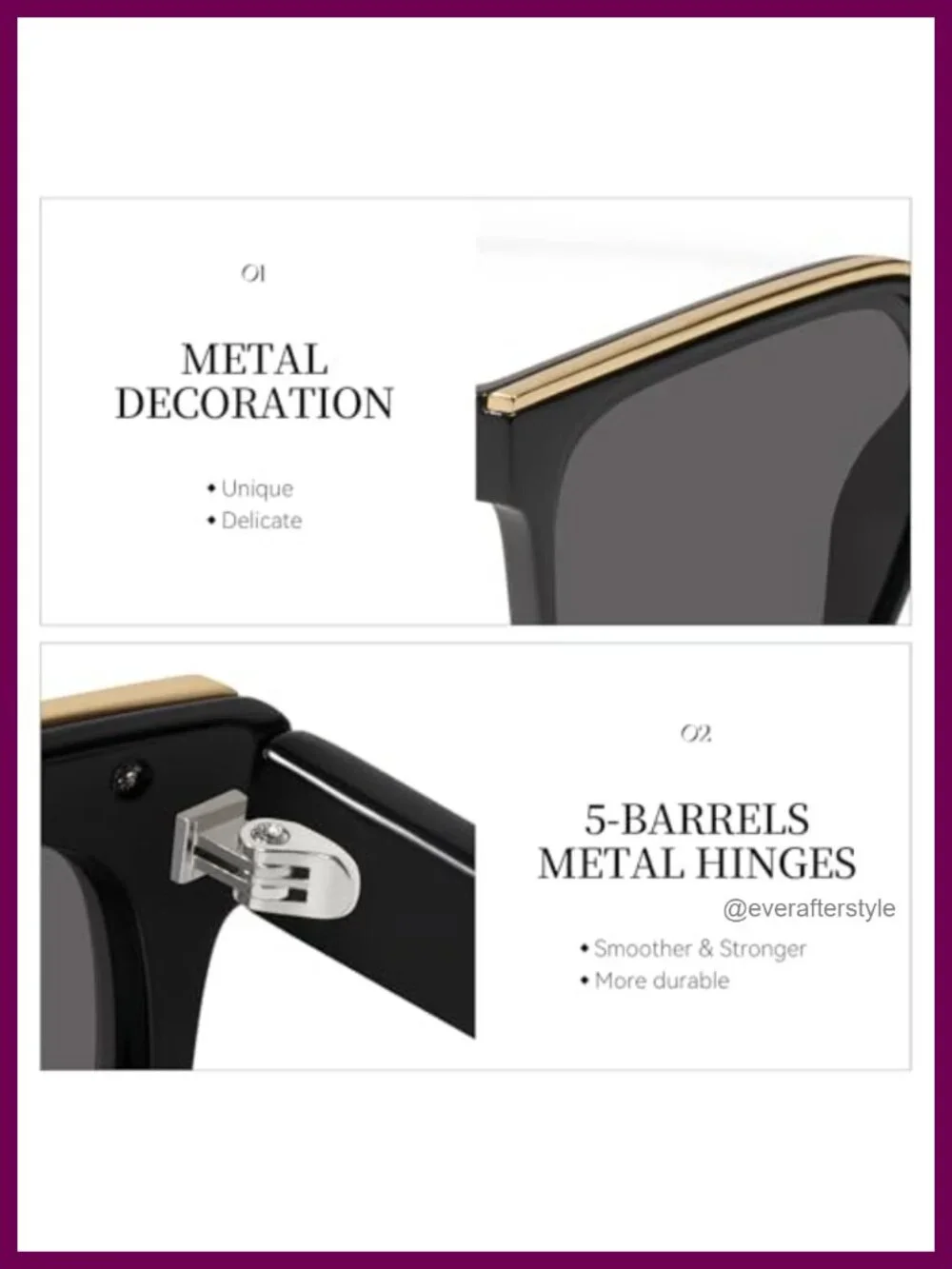 Oversized Square Polarized Sunglasses UV400 Metal Decoration Street Style